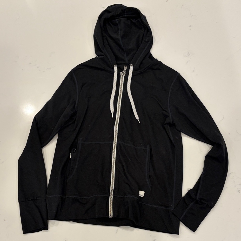 Black Zip-Up Hoodie with White Drawstrings